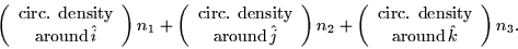 \begin{displaymath}
\left( \begin{array}
{c}\mbox{circ. density}\ \mbox{around}...
 ...ity}\ \mbox{around} \thinspace
\hat{k}\end{array} \right) n_3.\end{displaymath}