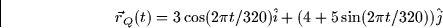 \begin{displaymath}
\vec{r}_Q (t) = 3 \cos (2\pi t/320) \hat{i} + (4 + 5\sin(2 \pi t/320))
\hat{j}\end{displaymath}