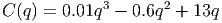              3      2
C (q) = 0.01q  - 0.6q  + 13q
