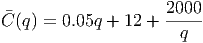                      2000
C (q) = 0.05q + 12 +  -----
                      q
