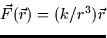 $\vec{F}(\vec{r}) =
(k/r^3)\vec{r}$