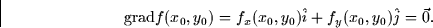 \begin{displaymath}
\mbox{grad} f(x_0, y_0) = f_x(x_0, y_0) \hat{i} + f_y (x_0, y_0)\hat{j} =
\vec{0}.\end{displaymath}