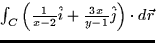 $\int_C \left( \frac{1}{x-2} \hat{i} + \frac{3x}{y - 1}\hat{j}
 \right) \cdot d\vec{r}$