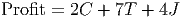 Pro fit = 2C +  7T + 4J
